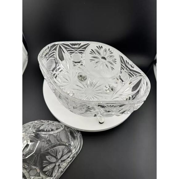 Vintage Footed, Lidded Oval Crystal Candy Dish with Floral Pattern - Picture 6 of 9